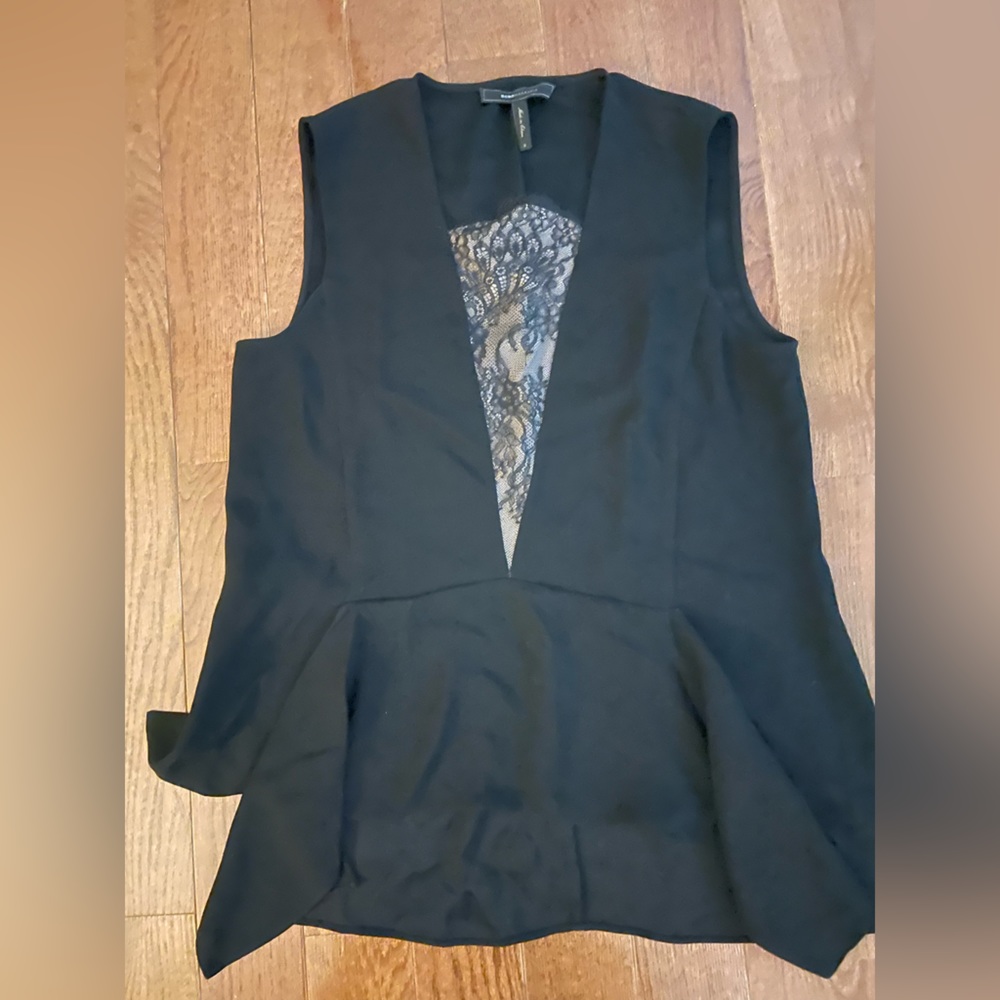 BCBGMaxazria Black Blouse with Lace VNeck